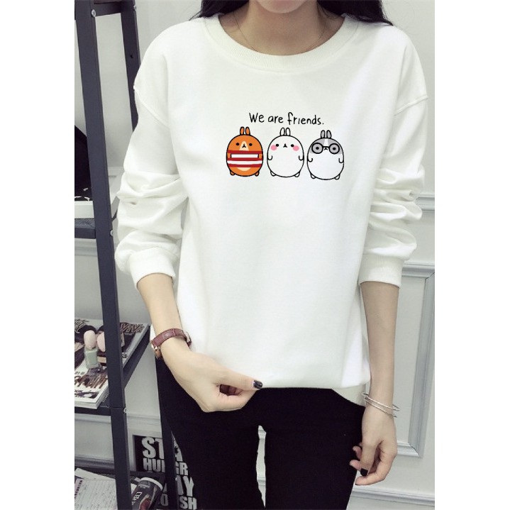 Áo Thun Nữ Sweater Vây Cá Tay Dài Bo In 3 Con Heo DLX