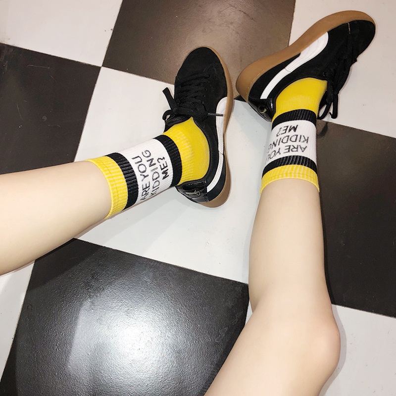 Spring and autumn street fashion brand ins Harajuku port style letter cotton socks middle tube socks skateboard fashion socks