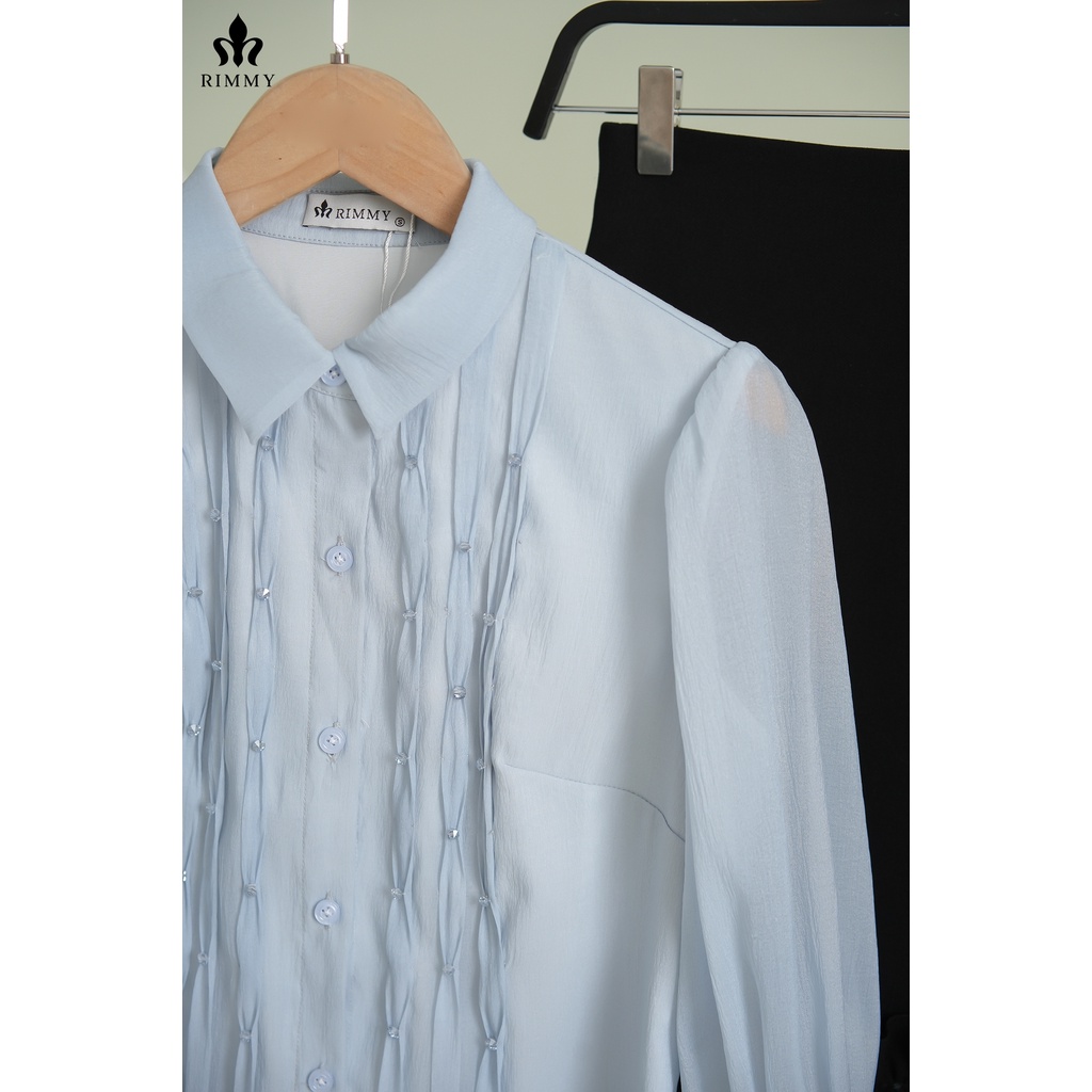Áo sơ mi đính đá xanh pastel Flya shirt Rimmy