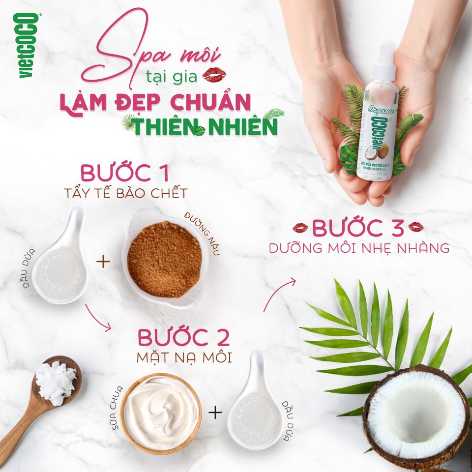 Dầu Dừa VIETCOCO Tinh Khiết Ép Lạnh Nguyên Chất 100% Organic Dùng Làm Đẹp, Dưỡng Da, Tóc,Tẩy Trang, Massage, Ngừa Rạn Da