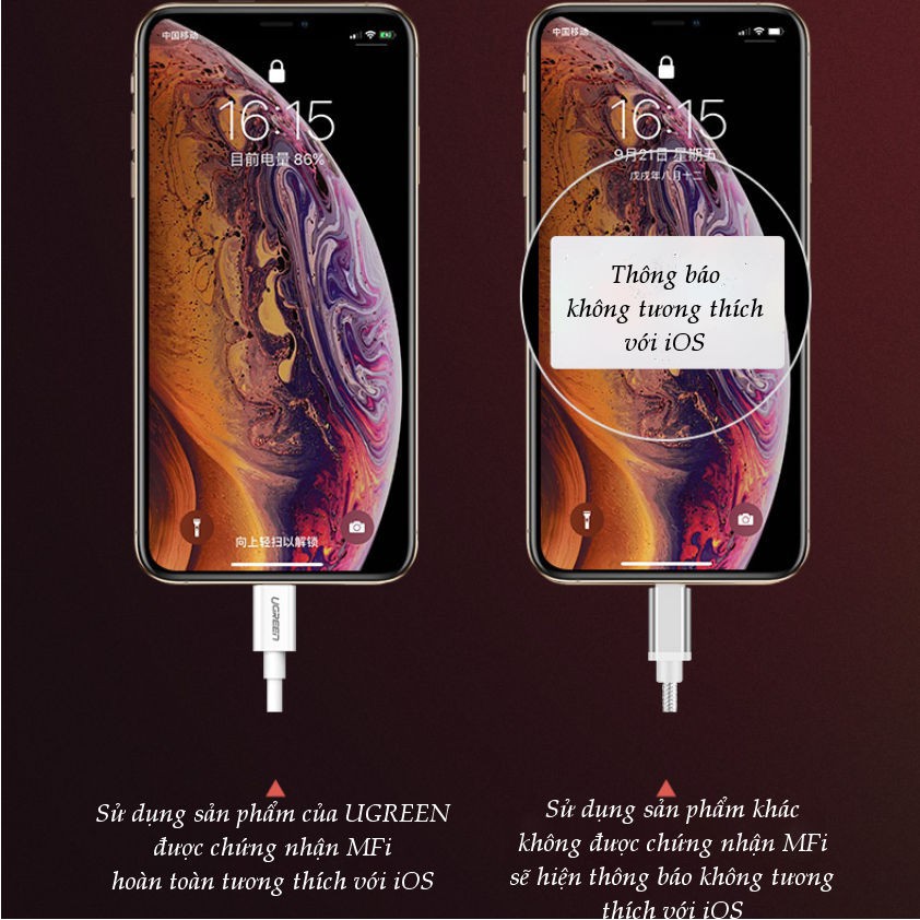 SIÊU RẺ_ Bộ sạc cho iPhone/iPad/iPod UGREEN 50907 (củ sạc nhanh 2.1A và dây sạc Lightning dài 1m)