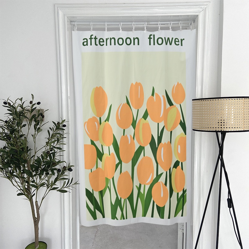 Rèm Treo Cửa Họa Tiết Hoa Tulip Trang Trí Nhà Bếp Phong Cách Bắc Âu