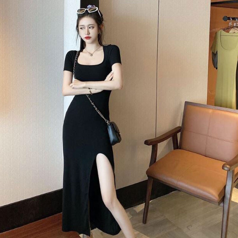 Đầm YEYA cổ vuông tay ngắn xẻ tà phong cách Hàn Quốc mới cho nữ