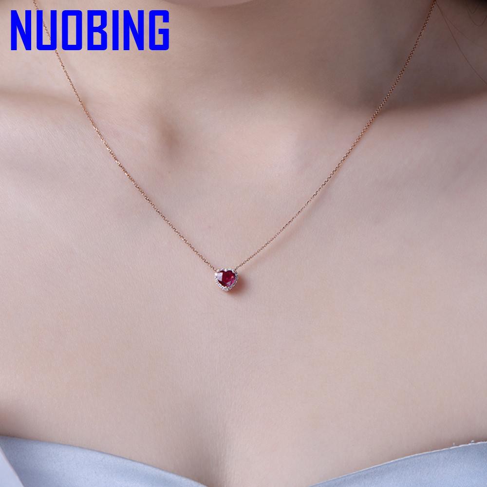 Fashion Little Heart Red Crystal Ruby Gemstones Pendant Necklaces For Women Zircon Diamonds Rose Gold Tone Choker Chain Jewelry|Pendants|