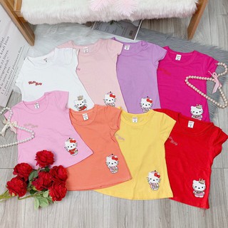 Áo thun cotton thêu hình Hello kitty cho bé gái từ 3-13kg