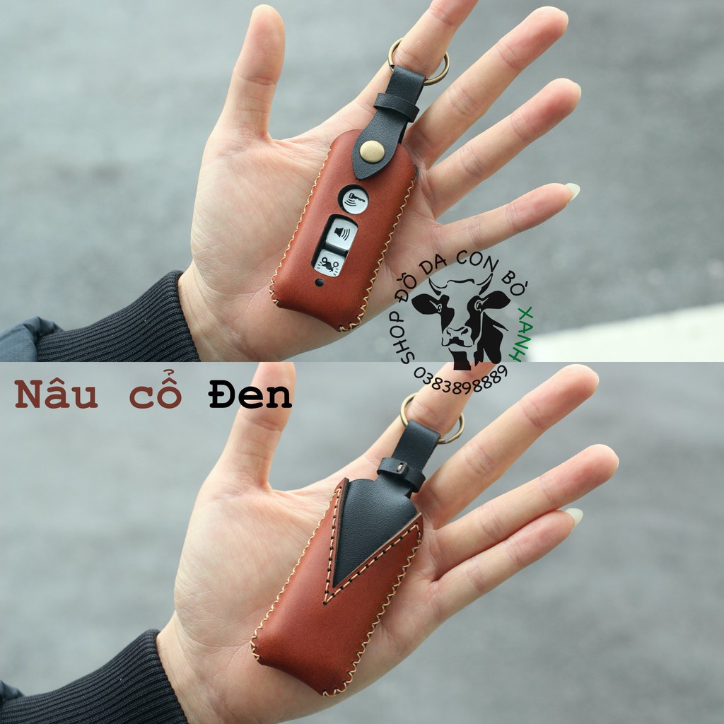 [Thân nâu cổ đen] Bao Da Chìa Khóa Honda SH, PCX, SH Mode handmade da thật