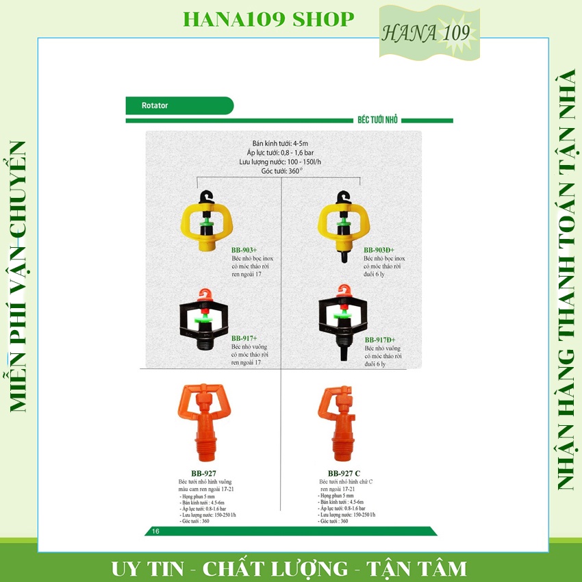 béc tưới cây phun mưa xoay 360 độ tưới rau, cây cảnh, cây ăn trái tùy chọn theo hình sản phẩm