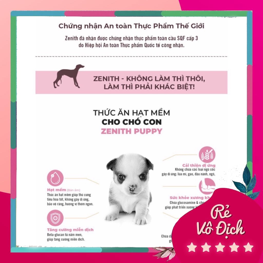 [Ship hoả tốc nội thành HCM- túi 1.2kg] Thức ăn hạt mềm cho chó con dưới 12 tháng Zenith puppy