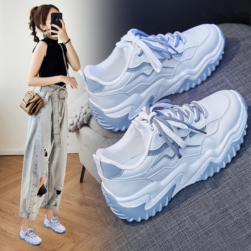 Giày sneaker đế độn 5cm,Giày thể thao nữ Hàn Quốc da cao cấp hót nhất năm 2022