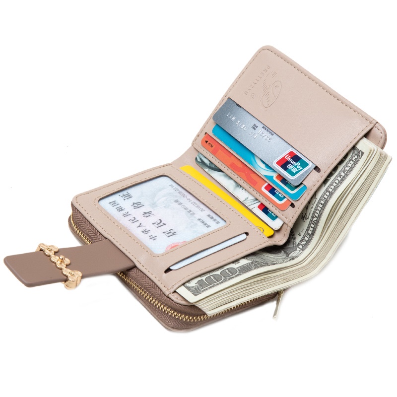 Ví Da PU Dáng Ngắn Phối Khóa Kéo Thời Trang Cho Nữ Giá Đỡ