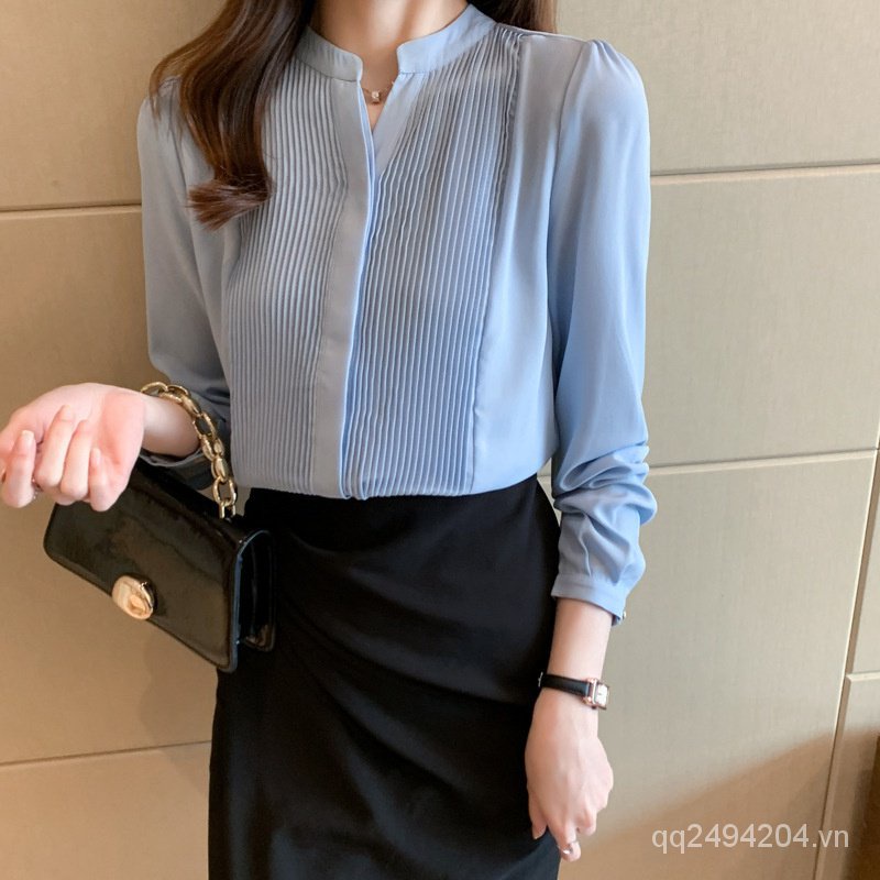 Áo Voan Thời Trang Nữ#Phụ NữVCổ Áo Sơ Mi#Mới Kích Thước Áo Thun Voan Trắng#Mùa Xuân Và Mùa Thu Và Mùa Đông Áo Sơ Mi Dài Tay Áo