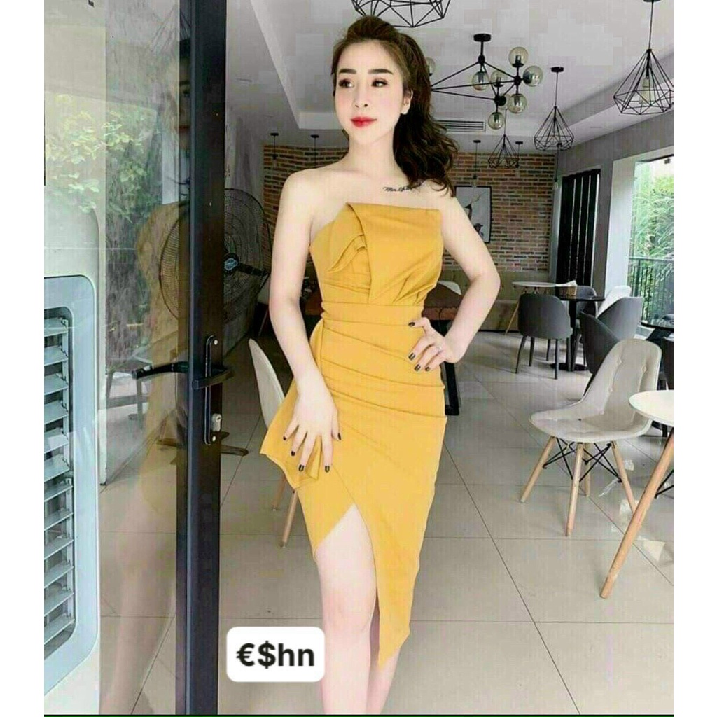 Đầm Cúp Ngực Xếp Ly Xẻ Tà Có Mút
