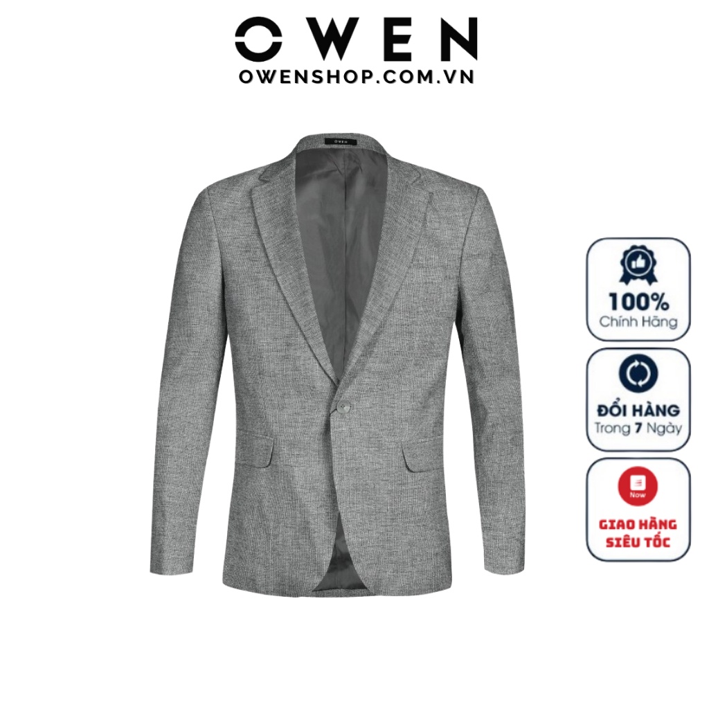 Áo Blazer Nam Owen BL210002 Áo Khoác Vest Hàn Quốc Cao Cấp Chất Vải Gỗ Namu Mỏng Màu Xanh Nhạt Kẻ
