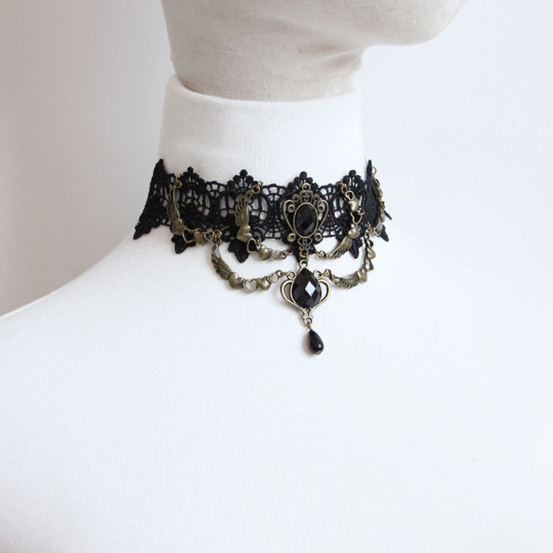 Vòng cổ/ Vòng tay choker ren màu đen phong cách Gothic Steampunk cho hóa trang Halloween