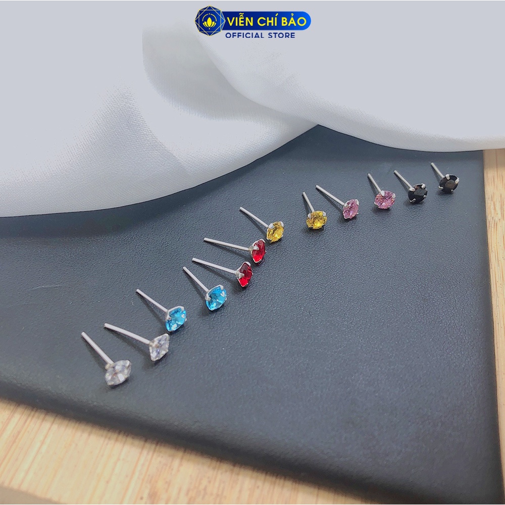 Bông tai bạc nữ tròn lấp lánh nhiều màu chất liệu bạc 925 thời trang phụ kiện trang sức nữ Viễn Chí Bảo B400208x1