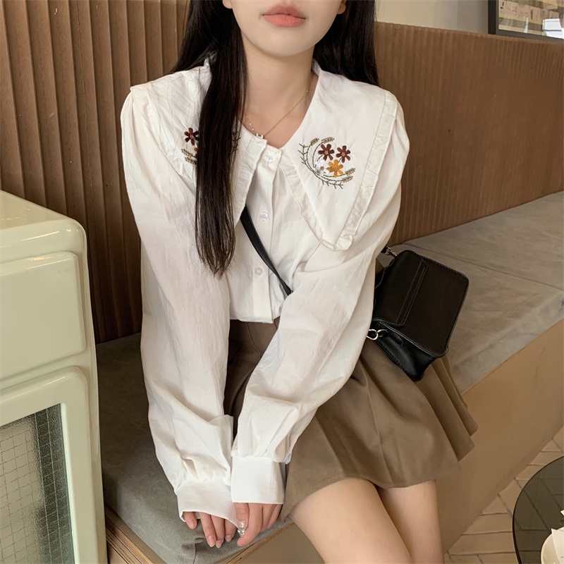 Áo Sơ Mi Cổ Búp Bê Dài Tay Thêu Hoa Thời Trang 48987
