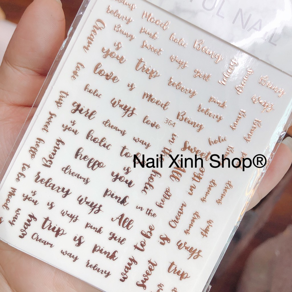 Nail sticker chữ màu gold, phụ kiện nail chuyên dụng, nail art