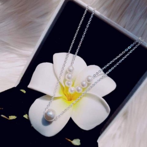 Dây chuyền bạc Dây sợi kép mix Ngọc Trai nhân tạo sang chảnh Van Jewelry V10538