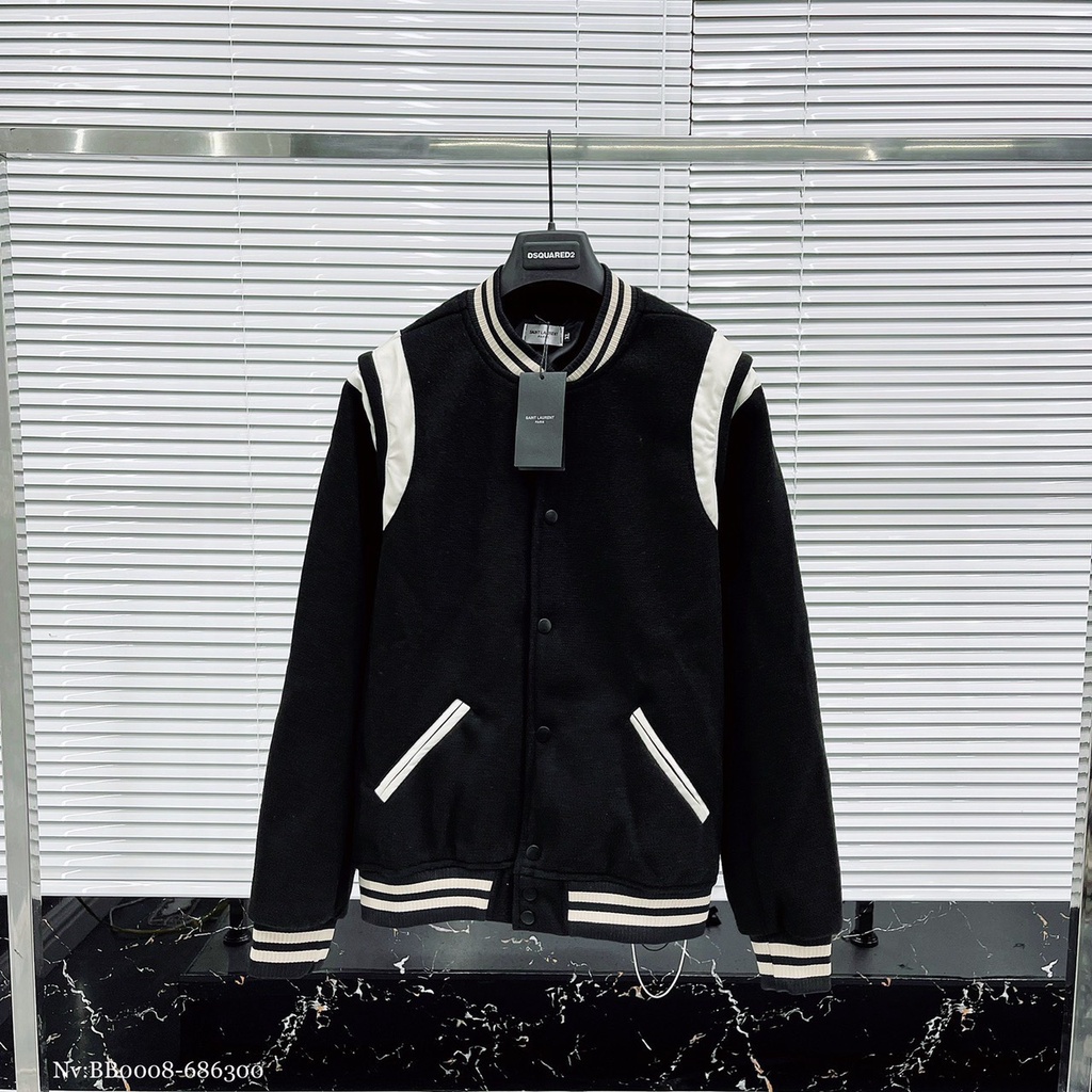 Áo khoác nam Saint Laurent phối viền da đơn giản - Áo bomber đôi nam nữ cực đẹp