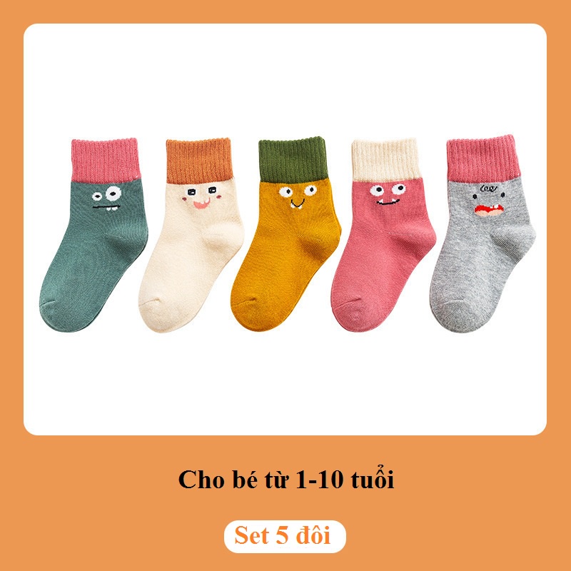 Set 5 Đôi Tất Vớ Trẻ Em Cho Bé Chất Liệu Cotton Từ 1 - 9 Tuổi Xuất Hàn ( DS20 )