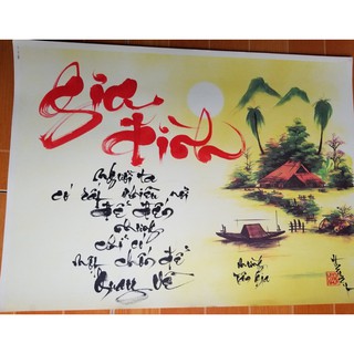 Tranh thư pháp Gia đình kích thước 40cm x 53cm kèm nẹp treo