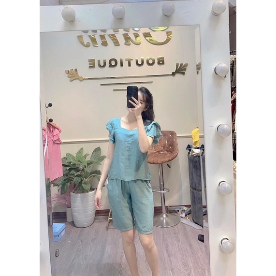 Bộ lửng cổ vuông siêu đẹp, vải đũi mát size 38-85kg