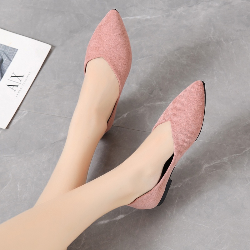 Giày Búp Bê Da Lộn Mũi Nhọn Màu Đỏ Đen Size 41 / 42 / 43 Thời Trang Công Sở Cho Nữ