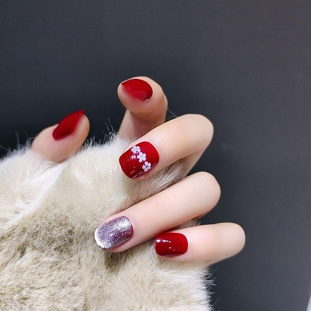 Bộ Móng Tay Giả Ngắn Đính Nơ 3D Thời Trang Phong Cách Nhật Bản