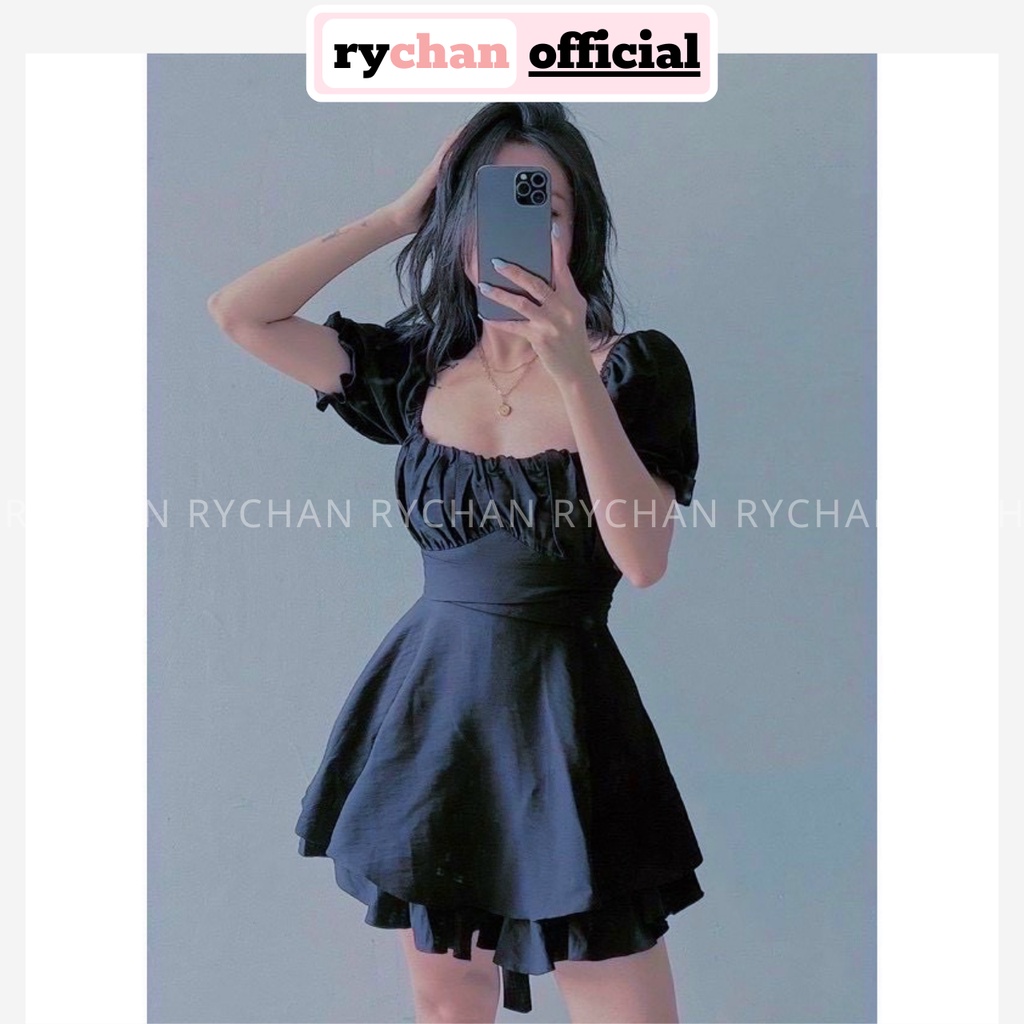 Đầm Váy Nữ Dự Tiệc Trễ Vai Nhúng Ngực Thắt Nơ Eo Đuôi 2 Tà Dày Dặn Màu Trắng Đen Xanh [ẢNH THẬT CUỐI] - DX9840