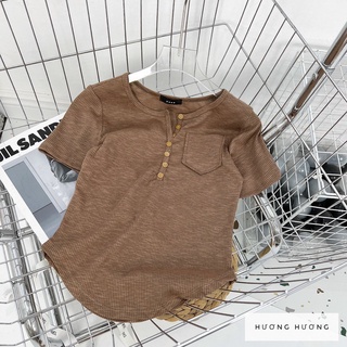 Áo thun kiểu ngắn tay cổ cúc trẻ trung, Áo thun tăm xéo vạt bầu AT06 - phamtrangredep shop