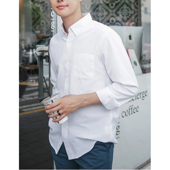Áo sơ mi nam dài tay -màu trắng cotton-Free ship & tặng 1 đôi vớ