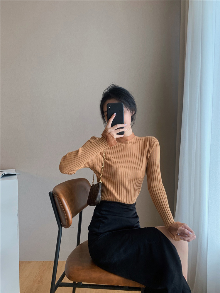 Áo dệt kim tay dài cổ cao thêu lưới thời trang thu đông nhiều màu tùy chọn cho nữ 17997 | BigBuy360 - bigbuy360.vn