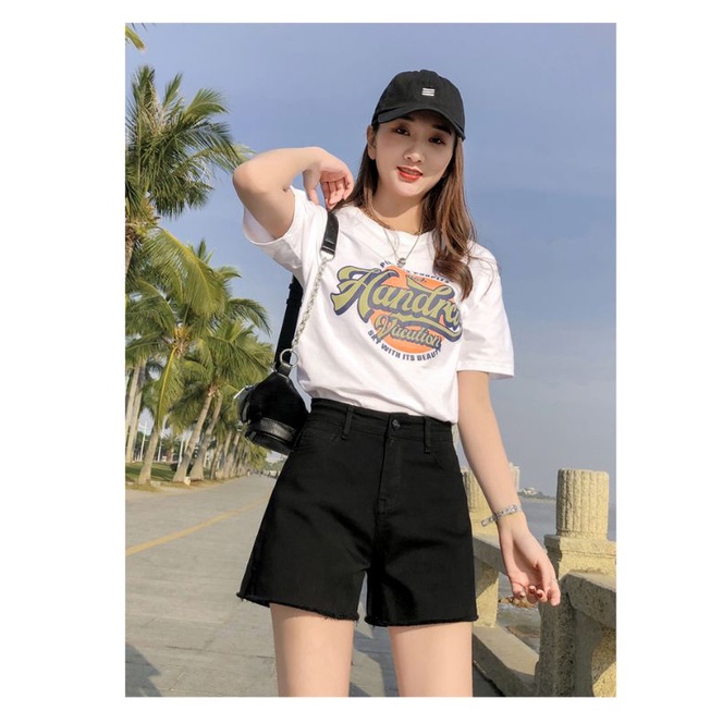 Quần Short Jean Cạp Cao Tua Rua Trẻ Trung Năng Động