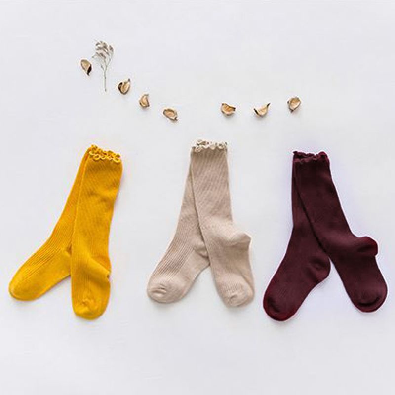 Vớ Cotton Pha Trộn Dài Ngang Bắp Chân Màu Trơn Dễ Thương Unisex