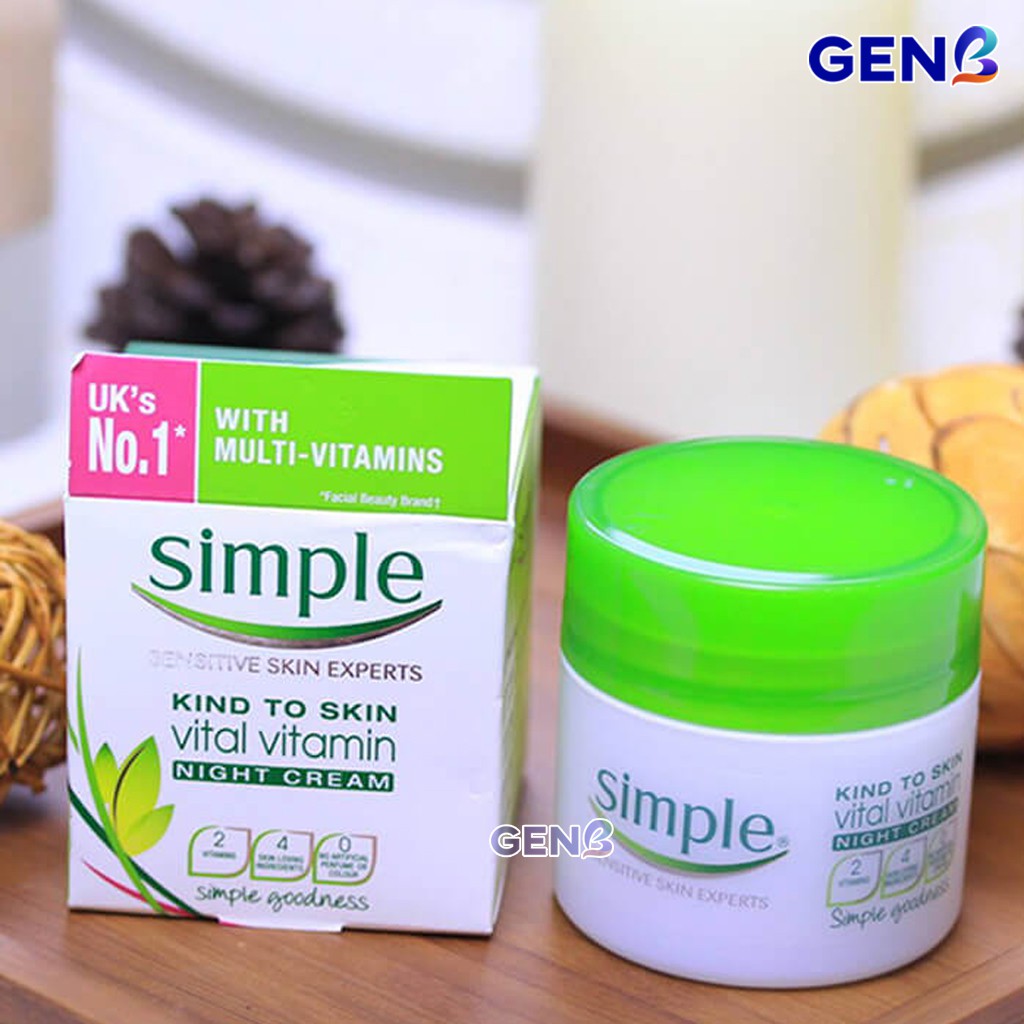 Kem Dưỡng Ẩm SIMPLE Kind To Skin Vital BAN ĐÊM Dưỡng Trắng Da Mặt KHÔNG CỒN Cấp Ẩm Da Khô Da NHẠY CẢM Mỹ Phẩm Auth GENB | BigBuy360 - bigbuy360.vn