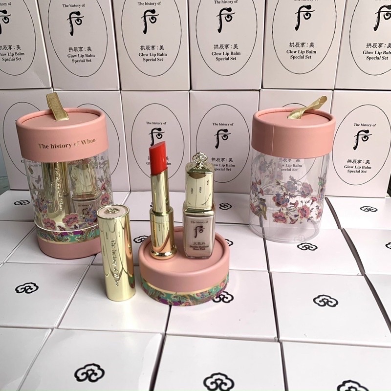 Set son dưỡng Whoo Đỏ Whoo Red Mi Glow Lip Balm tặng kem lót tái sinh 8ml - Hàng nội địa Hàn Quốc