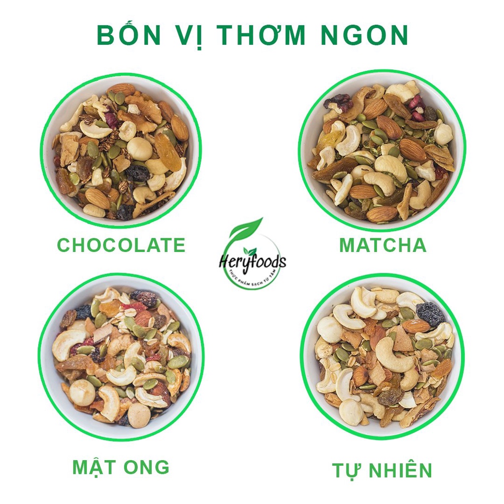 Ngũ cốc dinh dưỡng nguyên hạt granola ăn kiêng siêu hạt bổ sung thêm hạt óc chó, macca Heryfoods