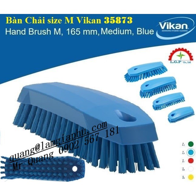 Dụng cụ vệ sinh Vikan - Bàn Chải Cầm Tay size M Vikan 35873 Lông Trung Bình, 165mm, Xanh lam