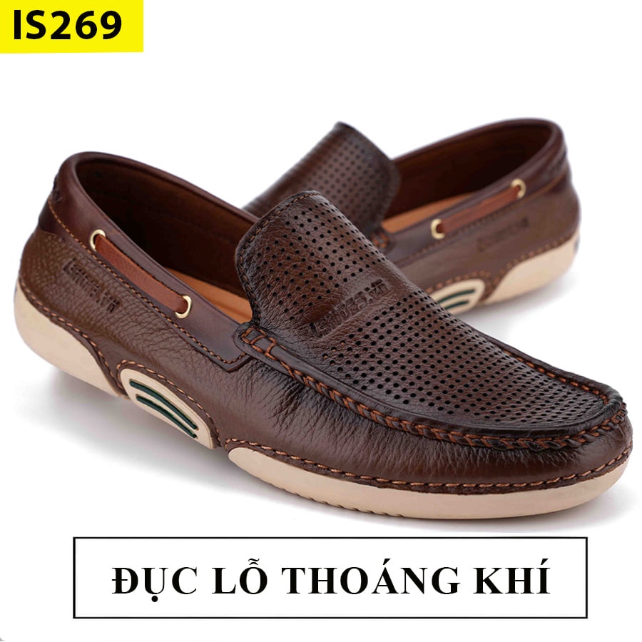 Giày lười da nam, da bò thật cao cấp, đi mềm, êm, siêu thoáng khí IS269