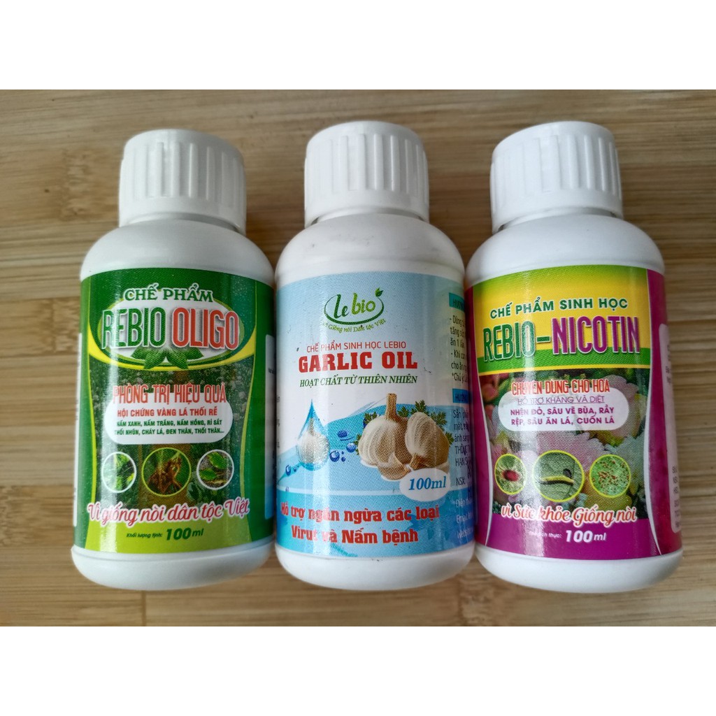 Combo 3Sp- Oligo(100ml)+Garlic oil (100ml)+ Nicotin(100ml) chuyên phòng trị bệnh trĩ, nhện, rệp, sâu, nấm...trên cây hoa