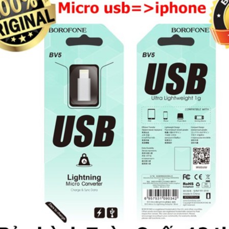 CHÍNH HÃNG  Đầu chuyển Tín Hiệu Dữ Liệu Micro usb sang Lighting / Type C chính hãng Borofone BV5 / BV4