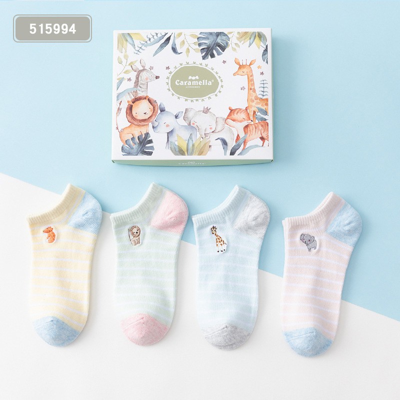 Tất nữ Caramella chất đẹp theo set 4 đôi kèm hộp hoặc túi zip, vớ nữ cổ ngắn êm chân, cotton co giãn tốt