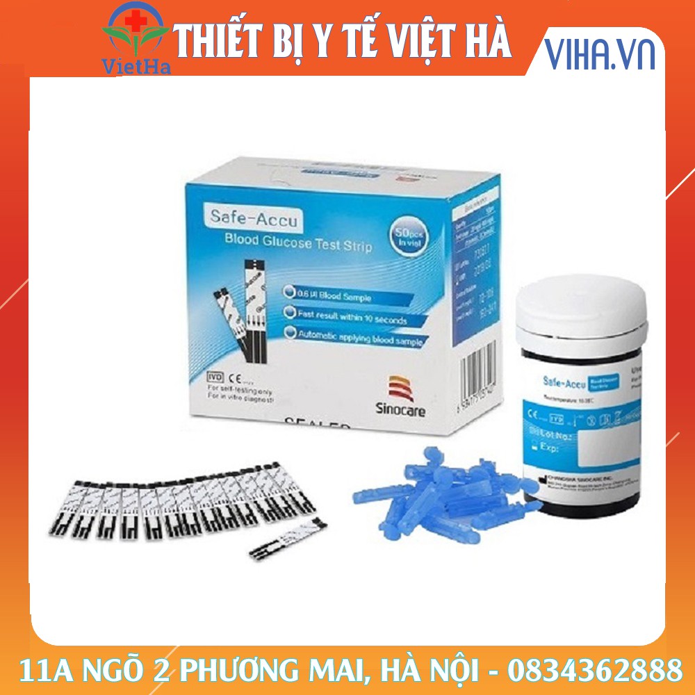 Que thử đường huyết Sinocare Safe ACCU hộp 50 que thử + 50 kim chích máu date 12/2024