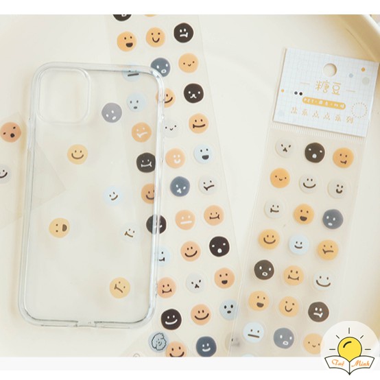 Set 57 sticker miếng dán icon tròn cute hình khuôn mặt/ đồ ăn/ đồ tiện ích Tuệ Minh