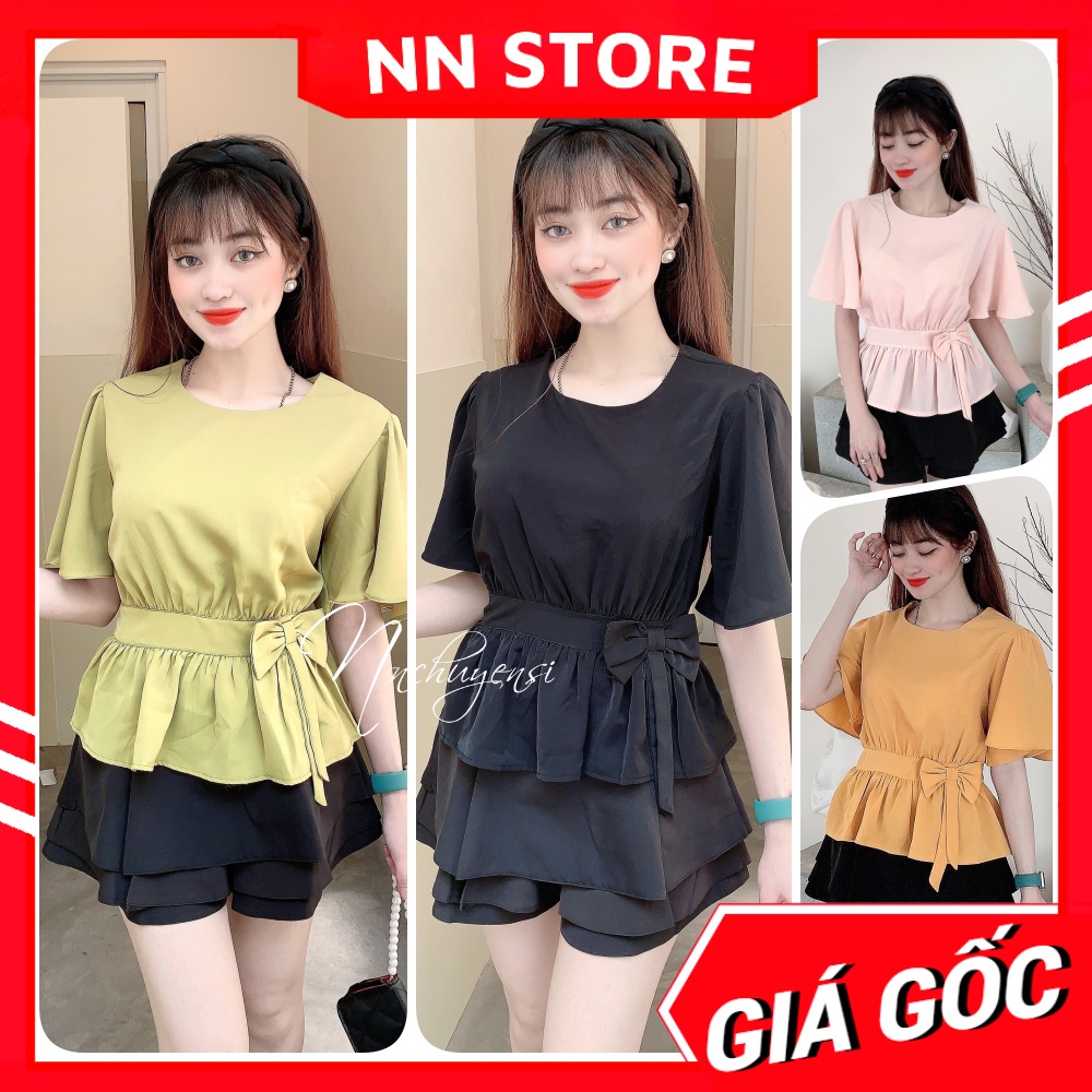 Áo kiểu công sở nữ vải MT siêu mềm mịn tay loe phối nơ nhiều màu dễ thương MT1977