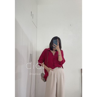 Áo sơmi lụa đỏ CICISTUDIO