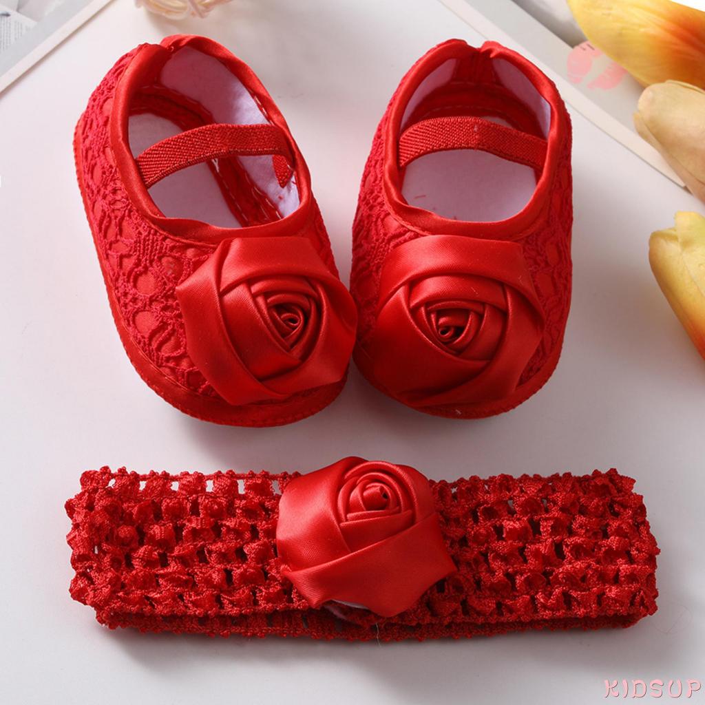 Set 1 Đôi Giày Đế Mềm + Băng Đô Hoa Hồng Dành Cho Bé Gái