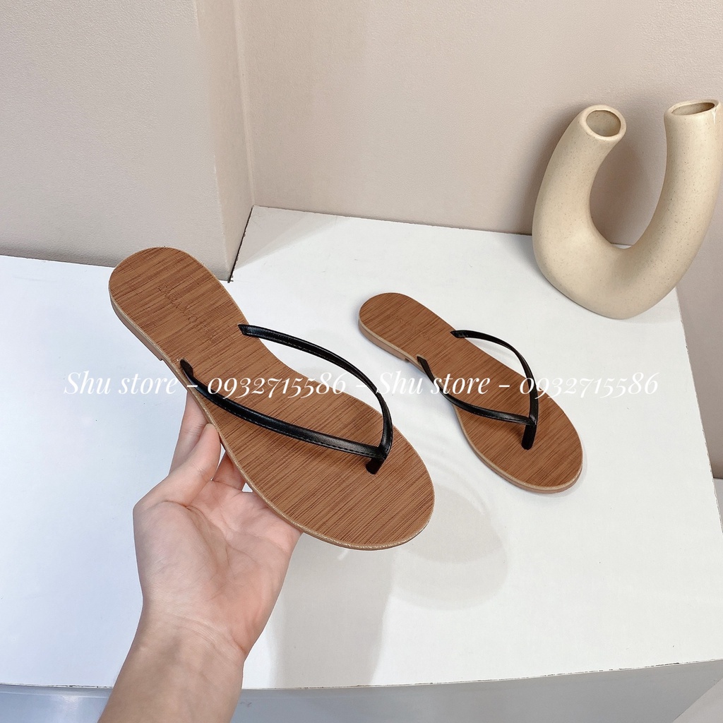 Shu Store | Dép đế bệt dép kẹp ngón mũi tròn đế lót vân gỗ xinh xắn cho nữ