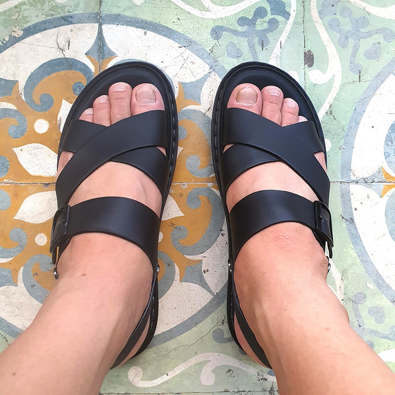 Sandal Nam Quai Chéo Da Bò Thật Cao Cấp Xịn Đẹp Đế Mát Xa Siêu Mềm Êm - HANO 0985