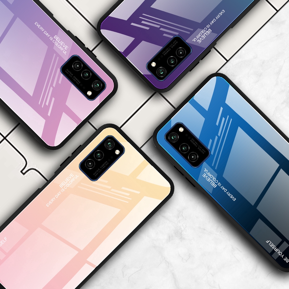 Samsung Galaxy A51 A71 Gradient Tempered Glass Case Silicone Frame Hard Glossy Glass Back Cover